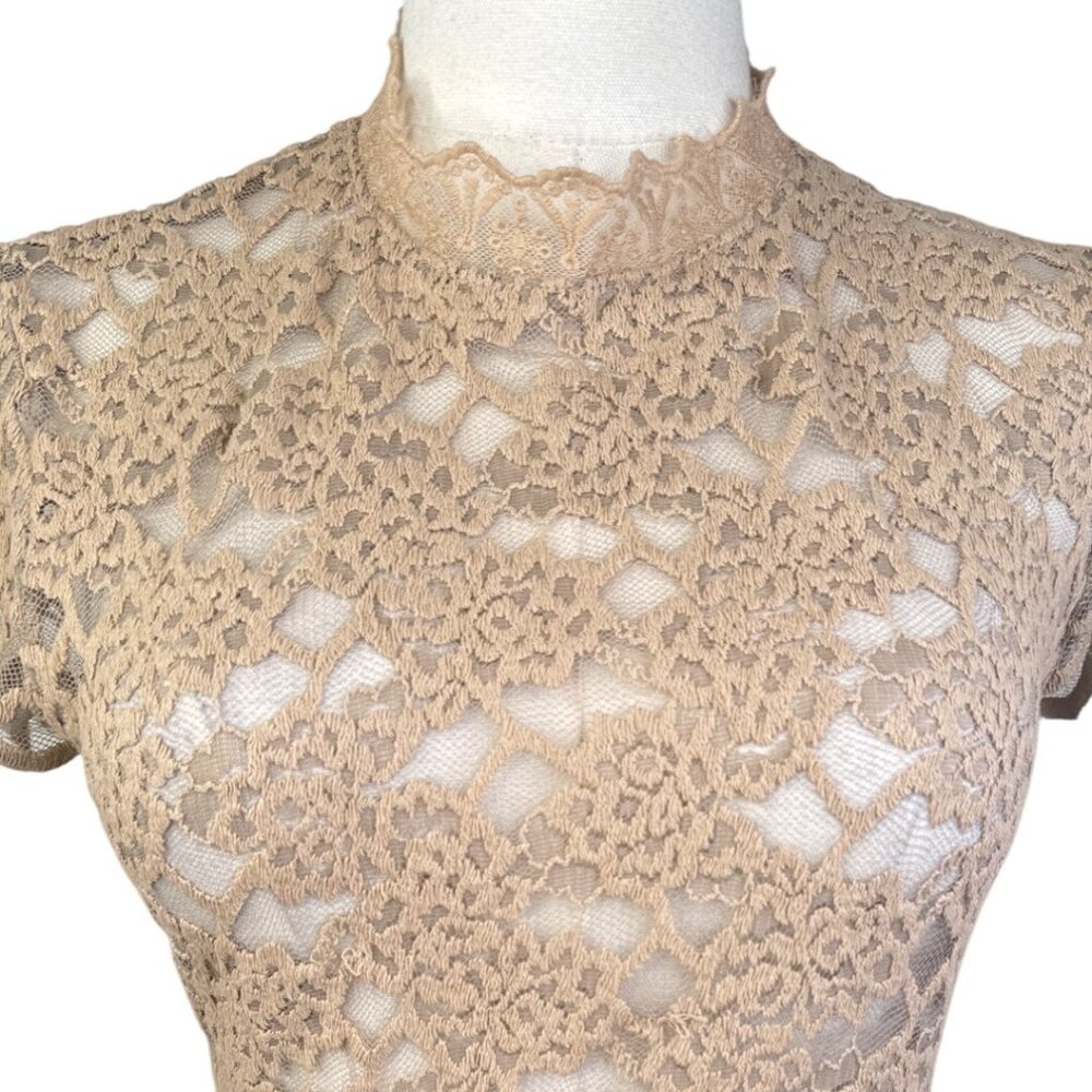 2/$30 ZARA Beige XS Lace Short Sleeve Top Size Elegant & Feminine Dainty Style